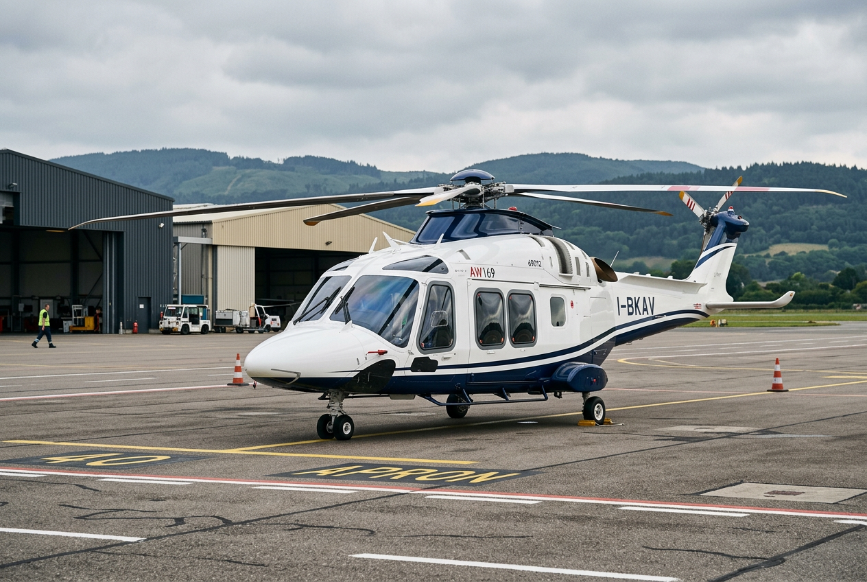 Twin-engine helicopter on the apron