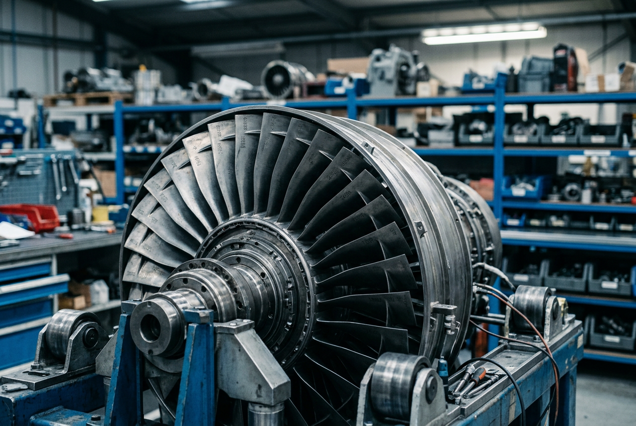 Turbofan fan module on a maintenance stand